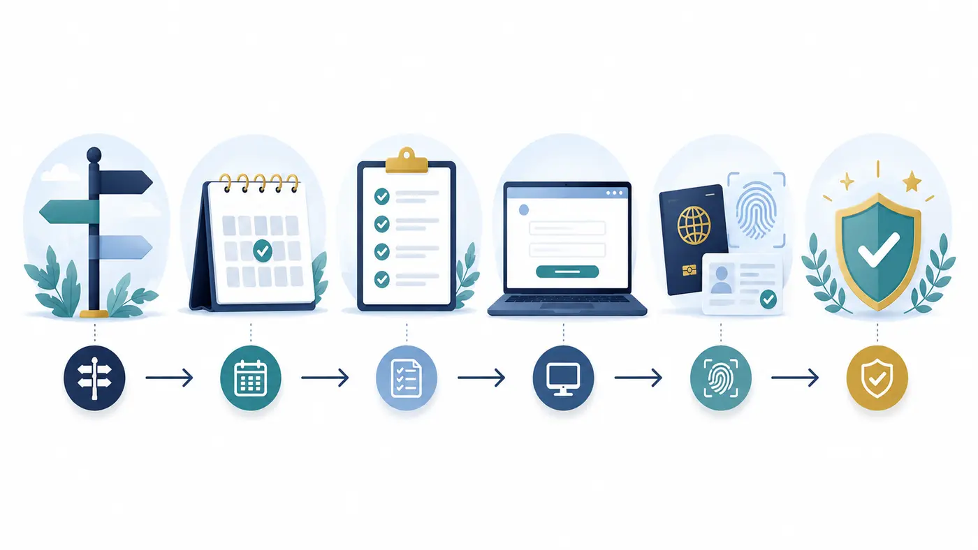Illustrated stages of the UK ILR application process