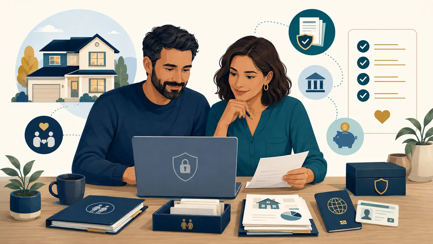 Partner couple preparing a SET(M) settlement application and supporting evidence